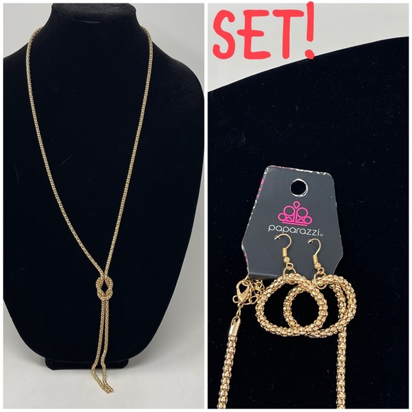 SET! Paparazzi Gold Chain Knot Necklace and matching Circle hook earrings